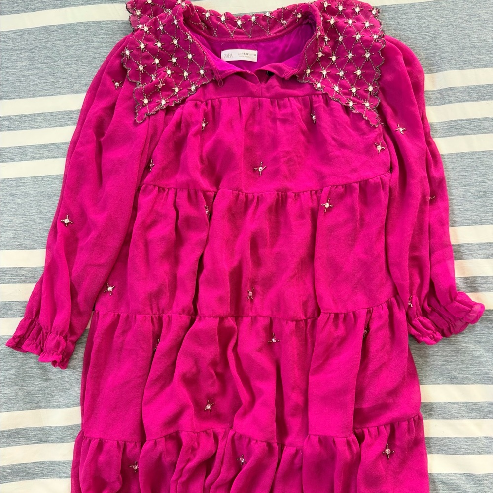 Zara Girls’ Fuchsia Dress with Embellished Collar